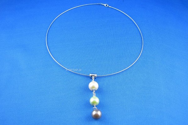 Perlenanhänger mit Choker - Anhänger Perlen - goldgelb grün braun