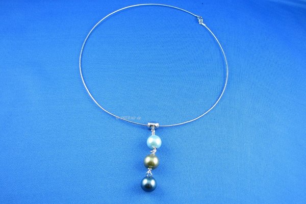 Perlenanhänger mit Choker - Anhänger Perlen - türkis gold blau