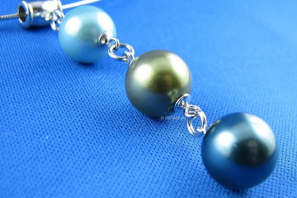 Perlenanhänger mit Choker - Anhänger Perlen - türkis gold blau