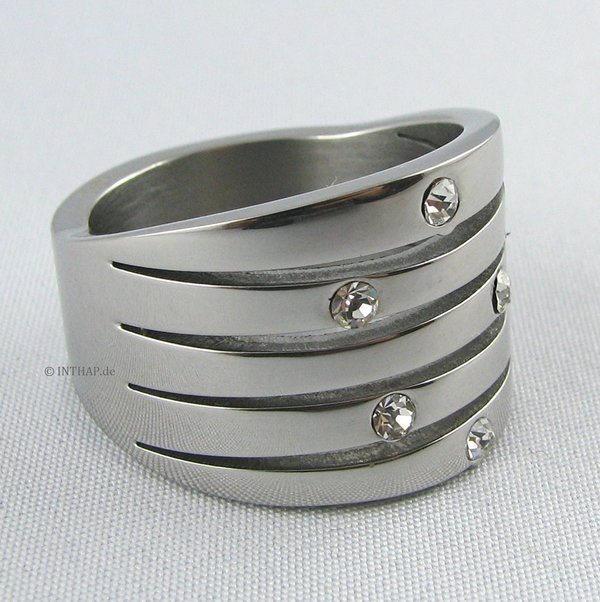 Edelstahlring - silber Ring mit Zirkonia - Damenring Fingerring