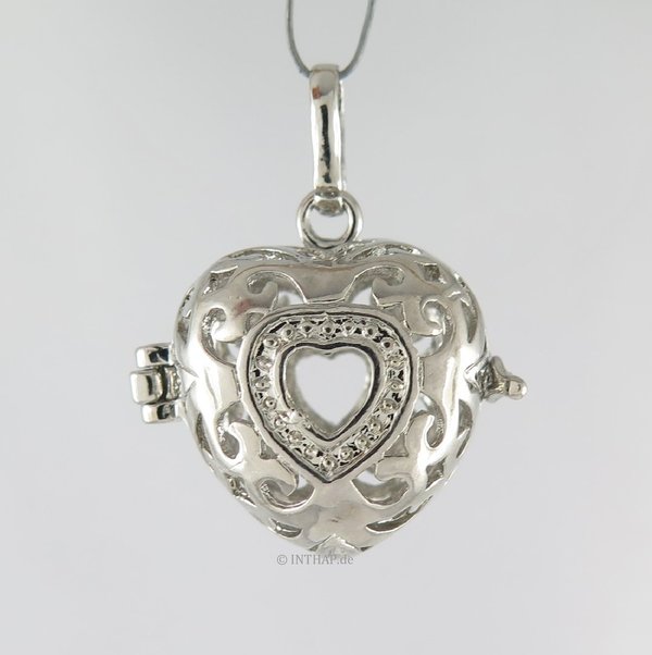 Herz Klangkugel - Anhänger Medaillon Amulett |HHks - silber