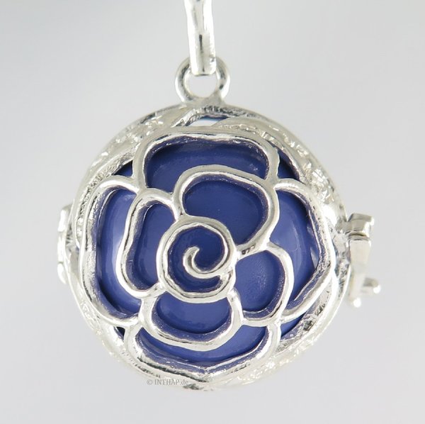 Rose des Friedens - 925 Silber Klangkugelanhänger Feenkugel - blau