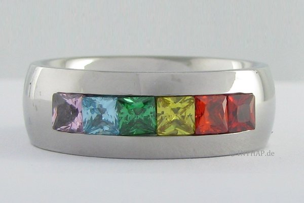 Regenbogenring - Ring aus Edelstahl mit Zirkonia - Fingerring