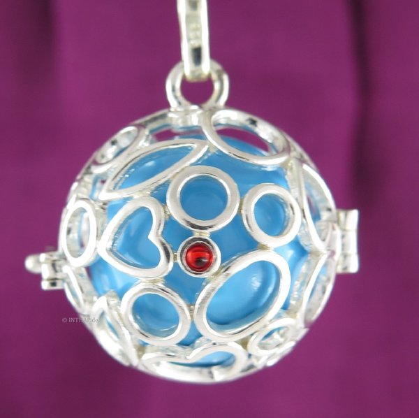 925 Silber - Harmoniekugel Herzen und Kreise |S20HeKr1 - hellblau