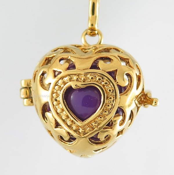 Herz Elfenrufer Anhänger gold |HHgm17 Amulett - Klangkugel lila