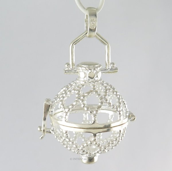 Perlen Engelsglöckchenkäfig - 925 Silber Anhänger zum Öffnen - Käfig