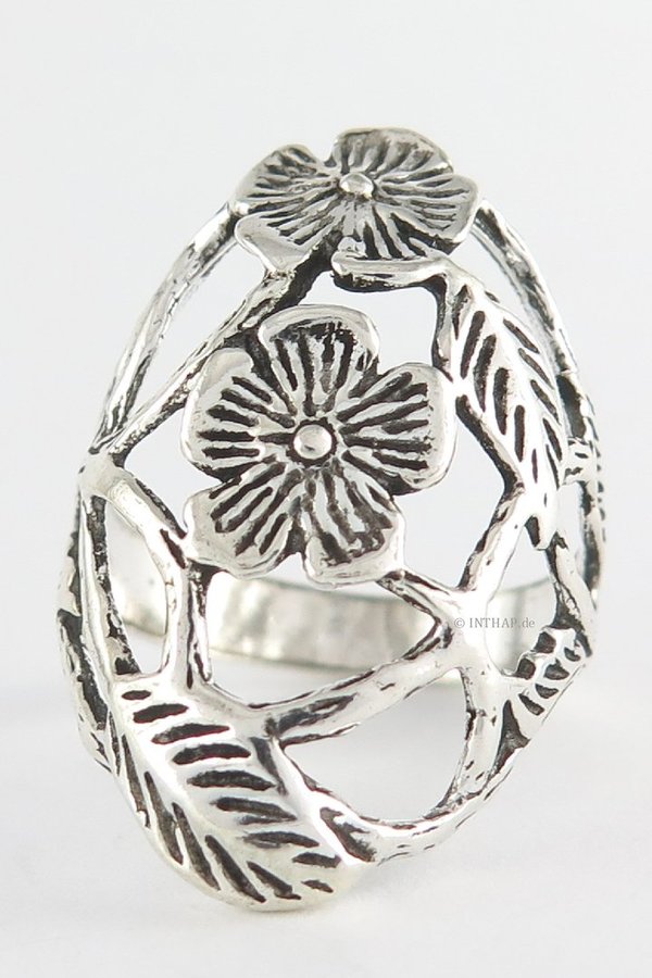 925 Sterling Silber Ring - Fingerring Blüte Blume Blatt |Ino28