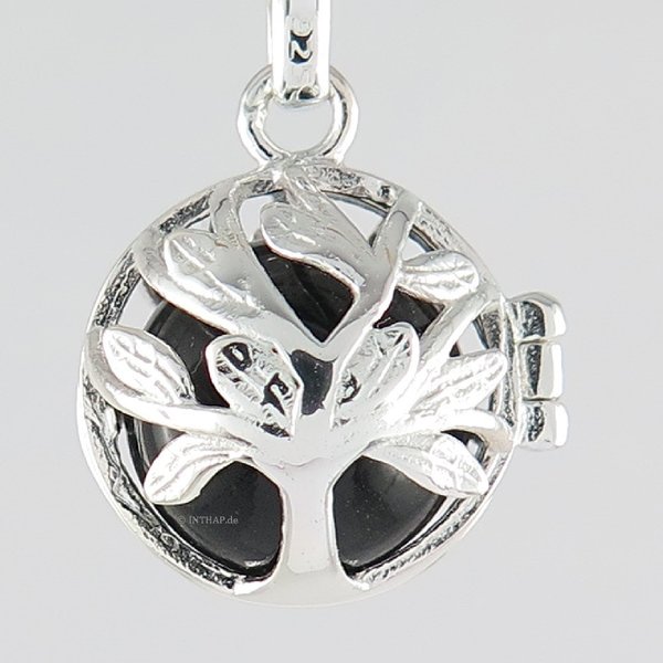 925 Silber - Baum des Lebens Anhänger Medaillon Amulett - schwarz