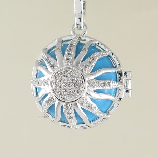Sonne Klangkugel Anhänger zum Öffnen - Amulett Medaillon blau