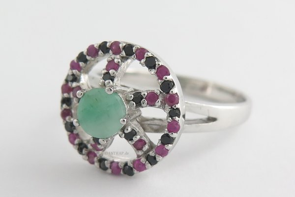 925 Silber Ring - Silberring mit Rubin Smaragd Safir - Damenring