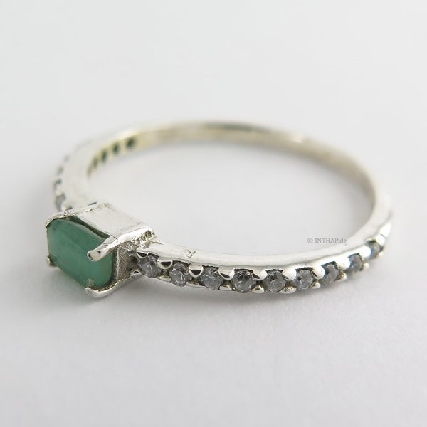 925 Silber Ring - Silberring mit Smaragd und Cubic Zirkonia