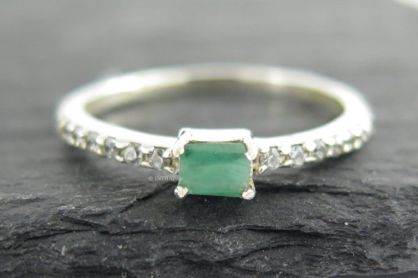 925 Silber Ring - Silberring mit Smaragd und Cubic Zirkonia