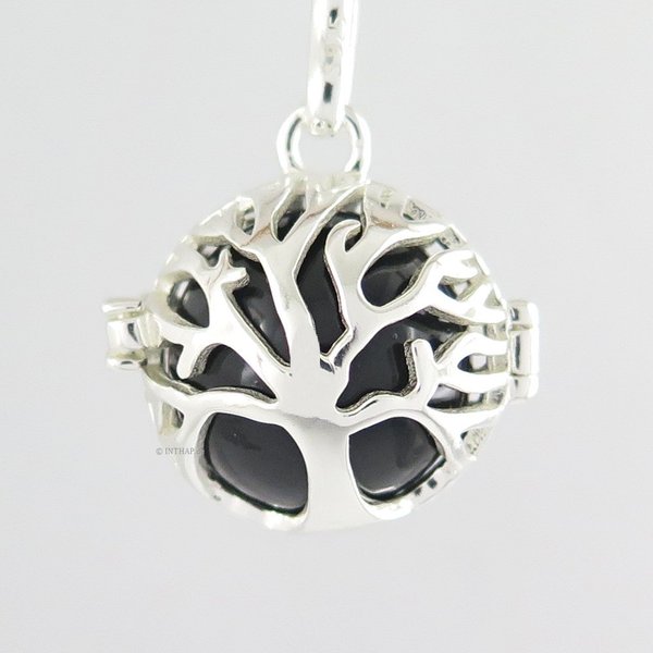 Feenkugel Baum des Lebens - 925 Silber - Klangkugel schwarz Elfenrufer