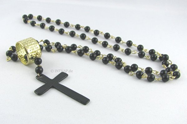 Rosenkranzkette - Halskette Kette mit Kreuz schwarz gold